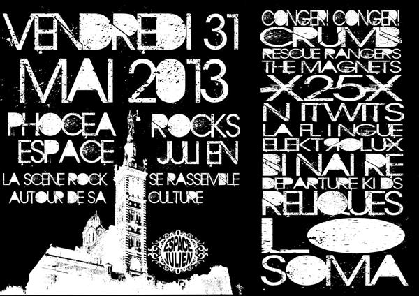 (mon) Festival Phocea Rocks 2013 : Departure Kids, Lo, Reliques, Soma, Nitwits, Crumb, Conger! Conger!, Binaire en concert